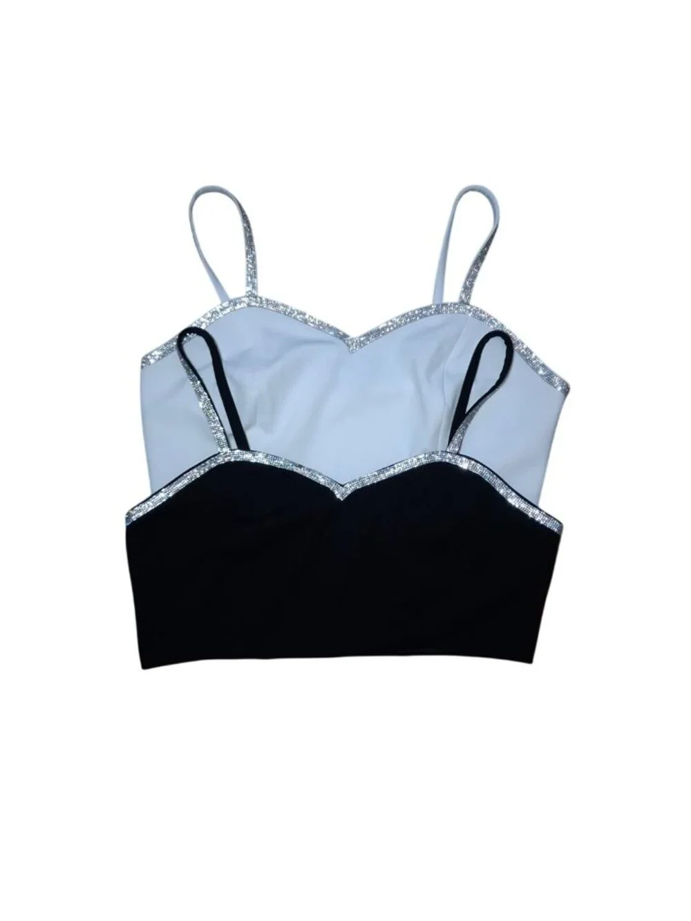 Sincerely Jules 2-Piece Cami Crop Tops Rhinestone Trim L Black White